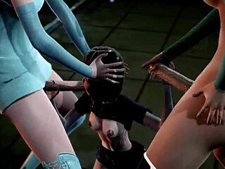 Mavis joins Elsa and Anna for hotel threesome creampie