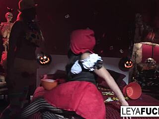 Red Riding Hood blonde takes a rough lesbian pounding