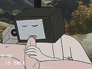Tv woman and cameraman fuck in animation
