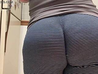 Milf's fat booty wedgie in kitchen