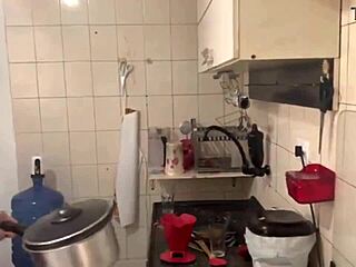 Blonde Brazilian Prepares Morning Coffee Naked