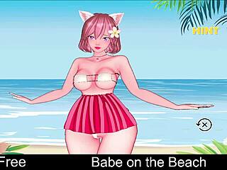 Babe dominates the beach in hentai action
