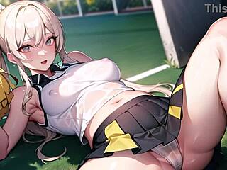 Hot Anime Cheerleader Teasing in Transparent Cloth with Pussy Play ASMR