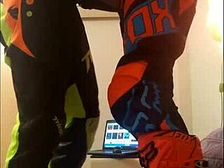 gay motocross riders share a quick blowjob