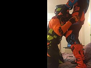gay motocross riders share a quick blowjob