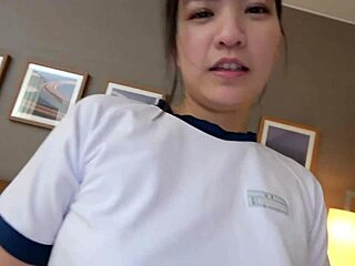 Teen Asian rides hard in cowgirl