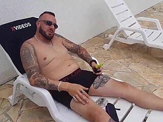 Teasing Two Brazilian Babes by Poolside