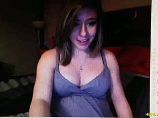 Pregnant cutie teases with boobs on webcam