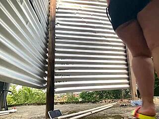 my latina katrina filming outdoors in changing room