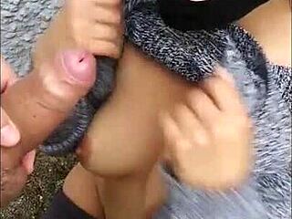 Brunette's Daring Outdoor Passion