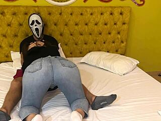 Ghostface Scores Free Halloween Blowjob from Brunette