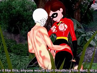 elastigirl gets pounded on a forest mission scene