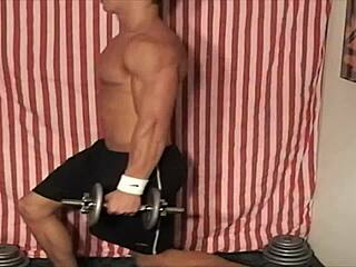 Young country girl shows off her athletic skills in a striptease routine