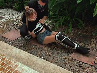 Tied up for pleasure outdoors