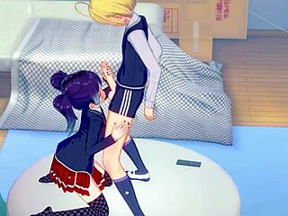 Hentai teen's fierce ball licking