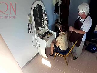 hidden cam catches nude lady undressing at barbershop