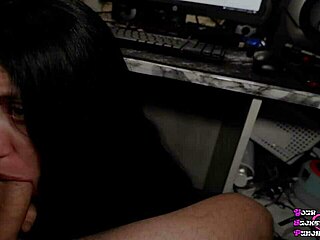 Horny Young Wife Slurps Big Cock Under Desk During Work