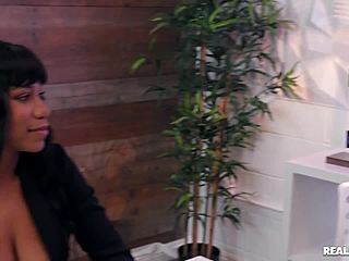ebony boss licks co-worker’s cock in office