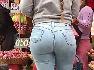 milf venezolana’s tight jeans show off huge ass