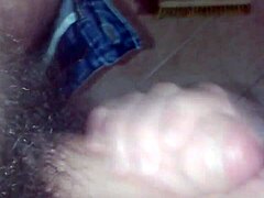 guy secretly jerks off in the bathroom, hiding his solo pleasure