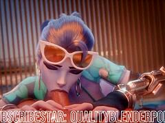 widow deepthroats cock on the beach 😍 big tits and ass action