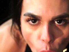 This cute girl teases with a wet blowjob on monster cock.