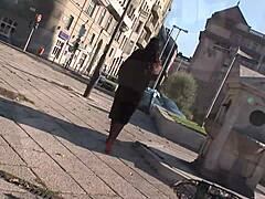 hey simone peach, why flash those stockings and give handjob to big cock in public outdoor budapest?