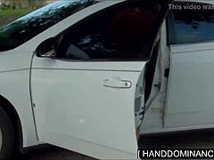 Blondie surprises her step-dad with a handjob on his monster cock