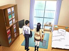 Oh wow, the schoolgirl with big tits rides the otaku and gets creampied!