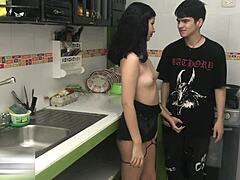 Horny stepsister rides stepbrother's cock in cowgirl, deepthroats and gets creampie