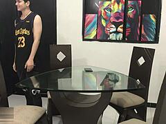 Horny stepsister rides stepbrother's cock in cowgirl, deepthroats and gets creampie