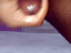 Hot young 18+ brunette with big ass does solo handjob on fat cock in homemade video