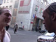 does the blonde get facialized by big black cock?