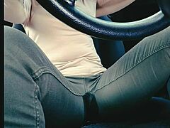 Woman in jeans desperately needs toilet but gets stuck in traffic and wets herself uncontrollably