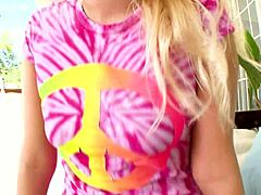 sexy blue-eyed blonde coed vanessa cage gives intense pov blowjob to big cock outdoors then swallows every drop of cum