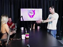 blonde feels hot and strips after guest says he freed a woman at swing house - jow jow sheer red