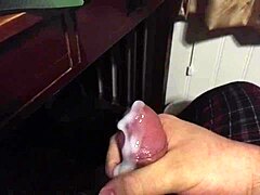 slo-mo action with a tall chubby guy moaning as he strokes his fat huge cock in usa amateur solo. big cumshot loads fly everywhere.