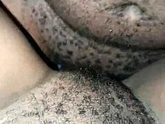 he gently fucks his petite wife's hairy wet pussy in missionary until cumming inside