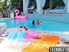 Oh Wow, These Three Blondes Dive Into Hot Lesbian Licking And Rimjob By The Pool!