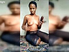 Milf nikkie fucks huge eggplant for squirting orgasm and tastes her wet juices.