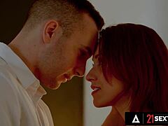 gorgeous babe jade amour contrasts romantic kissing with hardcore fucking in dressing room cowgirl ride