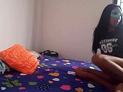 Hot Latina flashing saggy natural tits in Colombia