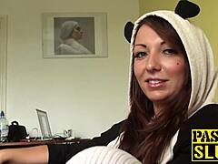 this sexy brunette babe with natural tits took a hard pounding that wrecked her shaved pussy completely