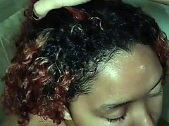 hot bath scene features latina teen with big tits giving blowjob to big cock. it ends in interracial cum on face and swallow