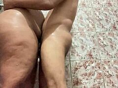 Craving hits hard while fucking curvy neighbor in bath and cumming on her big ass