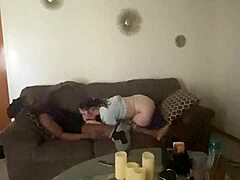 Blonde submissive slut gags on big black cock in rough deepthroat session while moaning and getting face fucked hard
