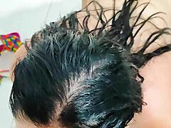 Helping the maid's daughter enjoy her fresh morning milk routine