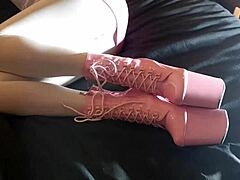 Laura Xxx Model Poses In Sexy Video Wearing 8 Inches Pink Platform Heels And White Pantyhose