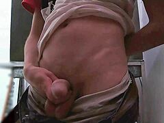 Skinny Amateur Masturbates with Monster Big Cock Toy in Back of Shop