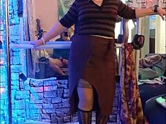 Hotwife Steffi Shows Off Brown Slit Pussy in Wild Redhead Dance Action!